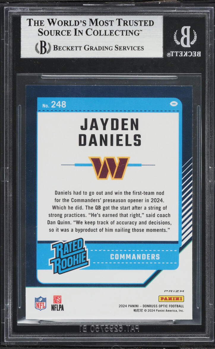 2024 Donruss Optic Green Hyper Jayden Daniels ROOKIE #248 BGS 8 NM-MT