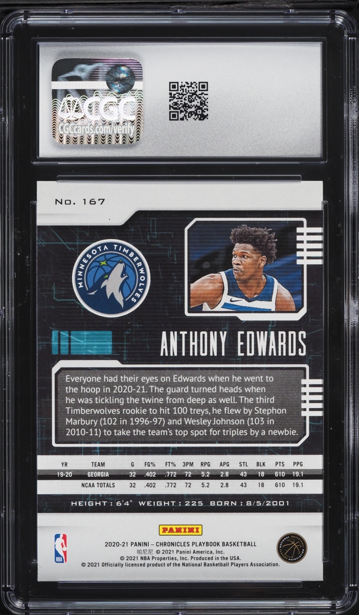 2020 Panini Chronicles Playbook Anthony Edwards ROOKIE #167 CGC 10 GEM MINT