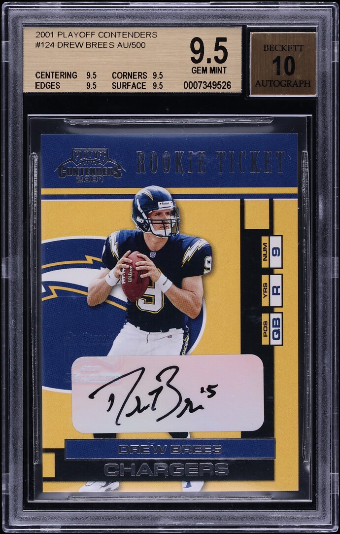 2001 Playoff Contenders Drew Brees ROOKIE AUTO #124 BGS 9.5 GEM MINT
