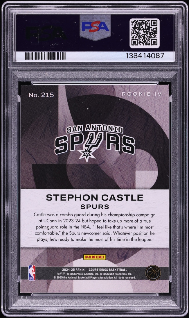2024 Panini Court Kings IV Stephon Castle ROOKIE #215 PSA 10 GEM MINT - Photo 2