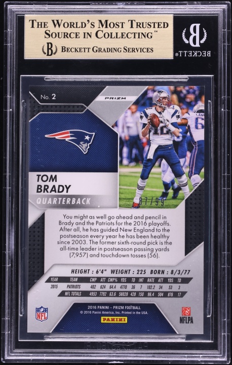 2016 Panini Prizm Purple Scope Tom Brady /99 #2 BGS 10 PRISTINE - Photo 2