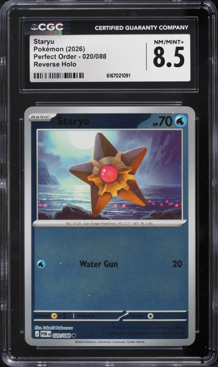 2026 Pokemon Mega Evolution Perfect Order Reverse Holo Staryu #020 CGC 8.5 NM-MT+