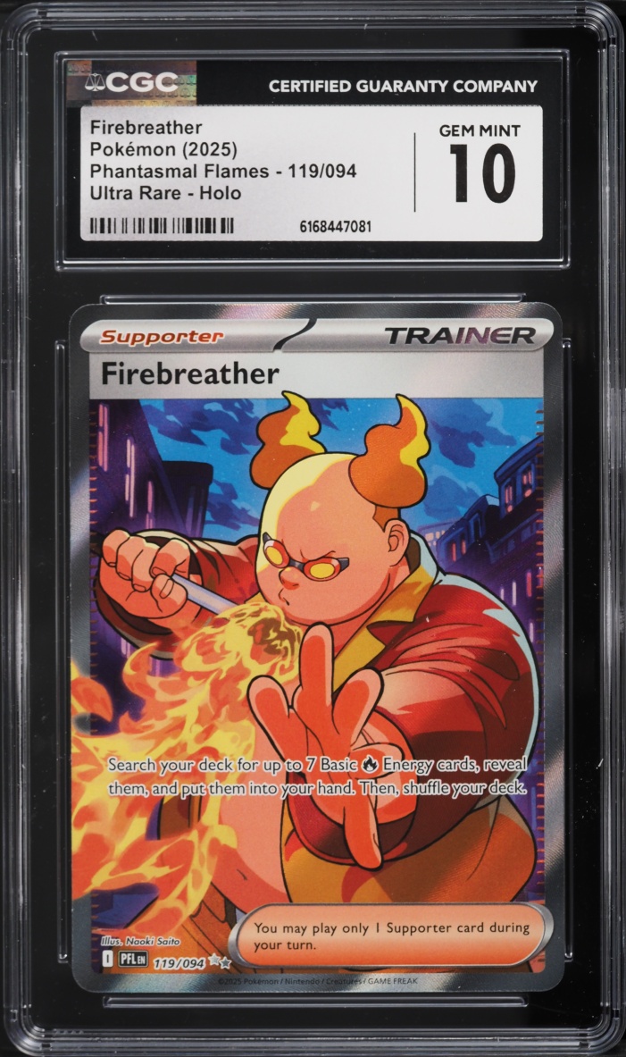 2025 Pokemon Mega Evolution Phantasmal Flames Full Art Firebreather #119 CGC 10 GEM MINT