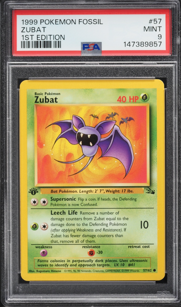 1999 Pokemon Fossil 1st Edition Zubat #57 PSA 9 MINT