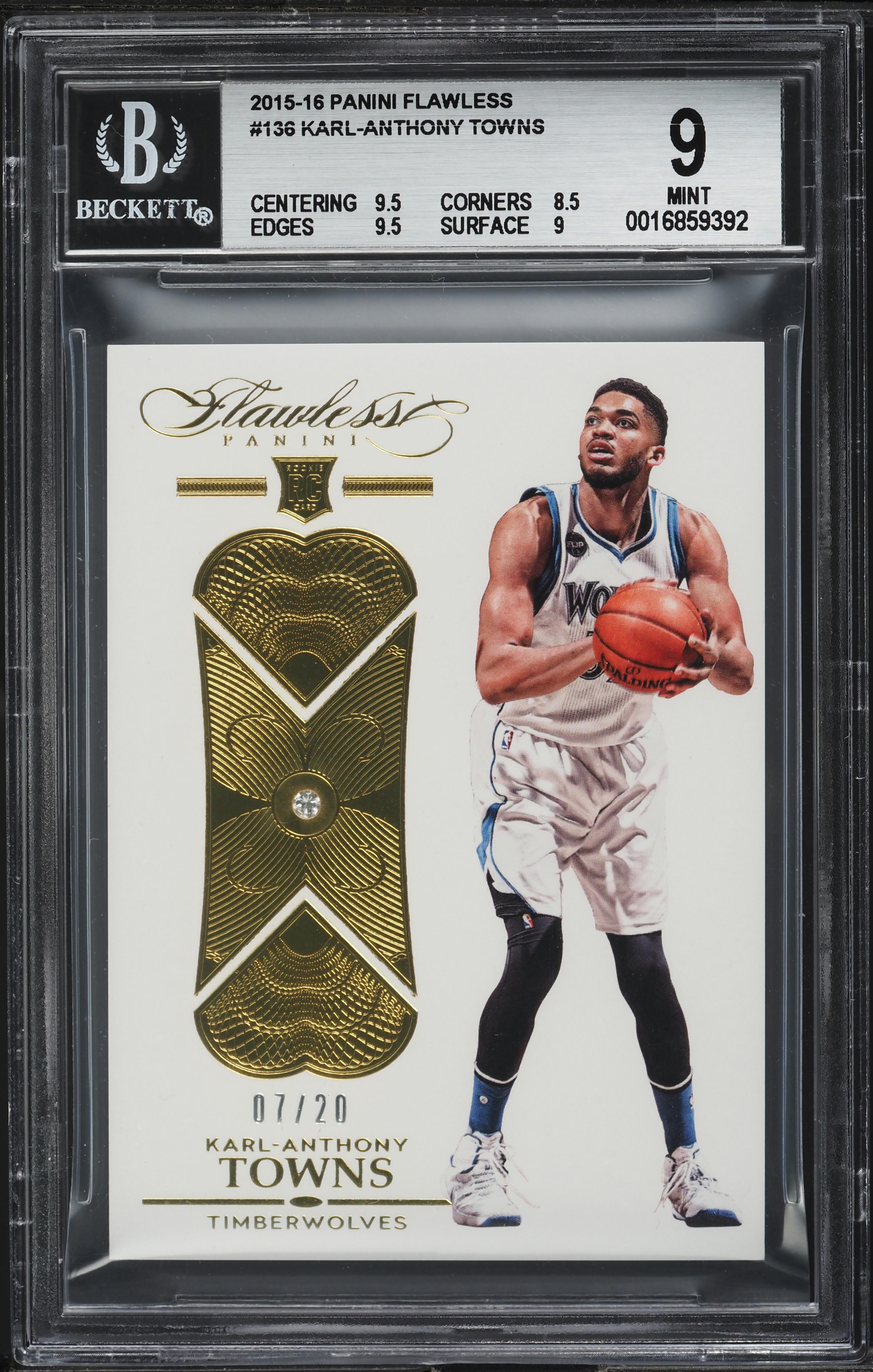 2015 Panini Flawless Diamond Gem Karl-Anthony Towns ROOKIE /20