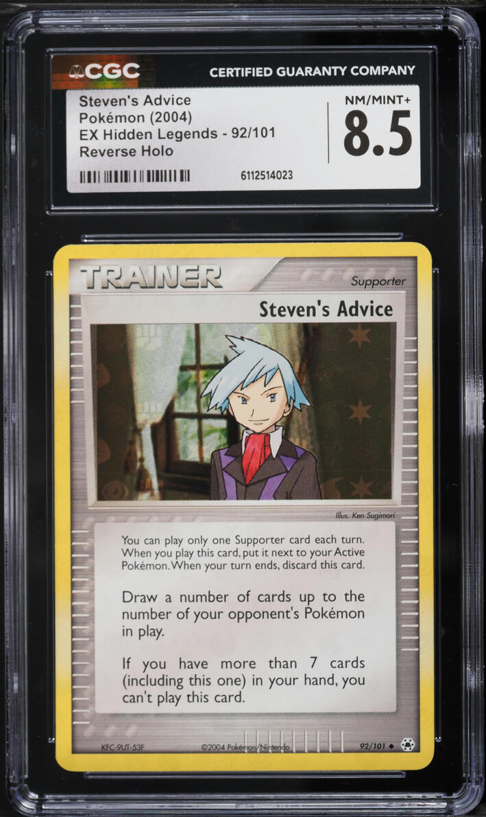 2004 Pokemon EX Hidden Legends Reverse Holo Steven's Advice #92 CGC 8.5 NM-MT+