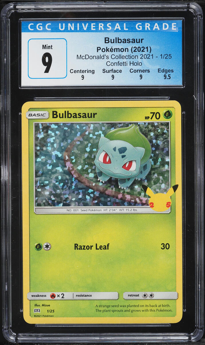 2021 Pokemon Sword & Shield McDonald's Collection Confetti Holo Bulbasaur #1 CGC 9 MINT