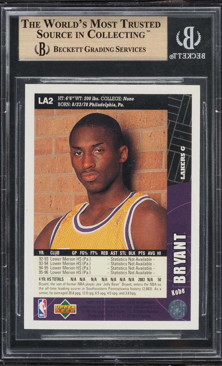 1996 Collector's Choice Lakers Team Set Kobe Bryant ROOKIE #LA2 BGS 9.5 GEM MINT