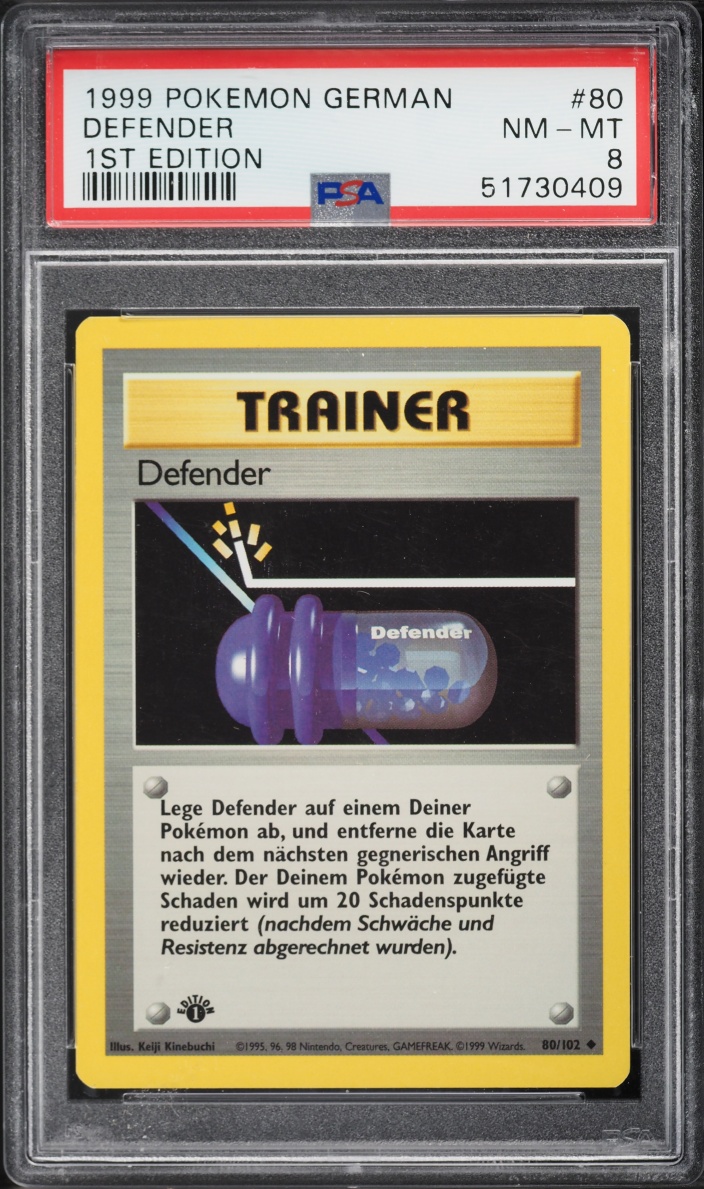 1999 Pokemon German Base Set 1st Edition Defender #80 PSA 8 NM-MT