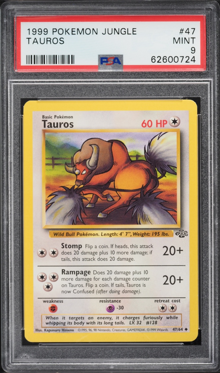 1999 Pokemon Jungle Tauros #47 PSA 9 MINT