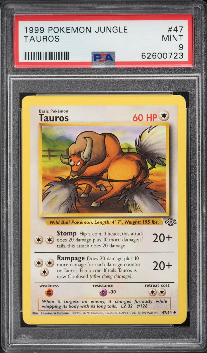 1999 Pokemon Jungle Tauros #47 PSA 9 MINT