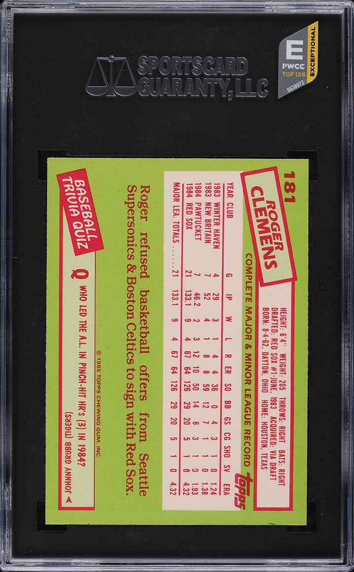 1985 Topps Tiffany Roger Clemens ROOKIE #181 SGC 9.5 MINT+