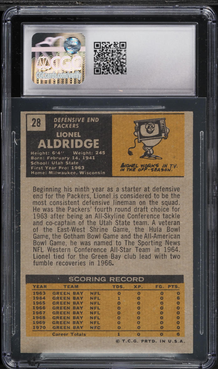 1971 Topps Football Lionel Aldridge #28 CGC 6.5 EXMT+