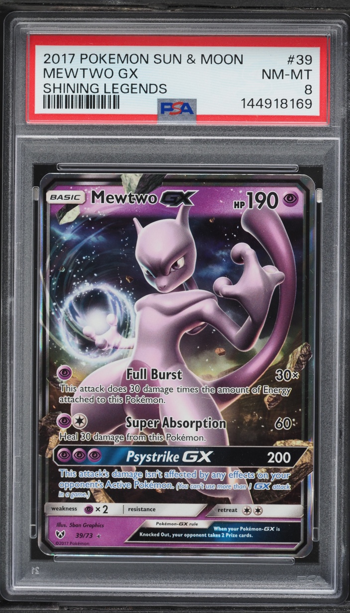 2017 Pokemon Sun & Moon Shining Legends Mewtwo GX #39 PSA 8 NM-MT