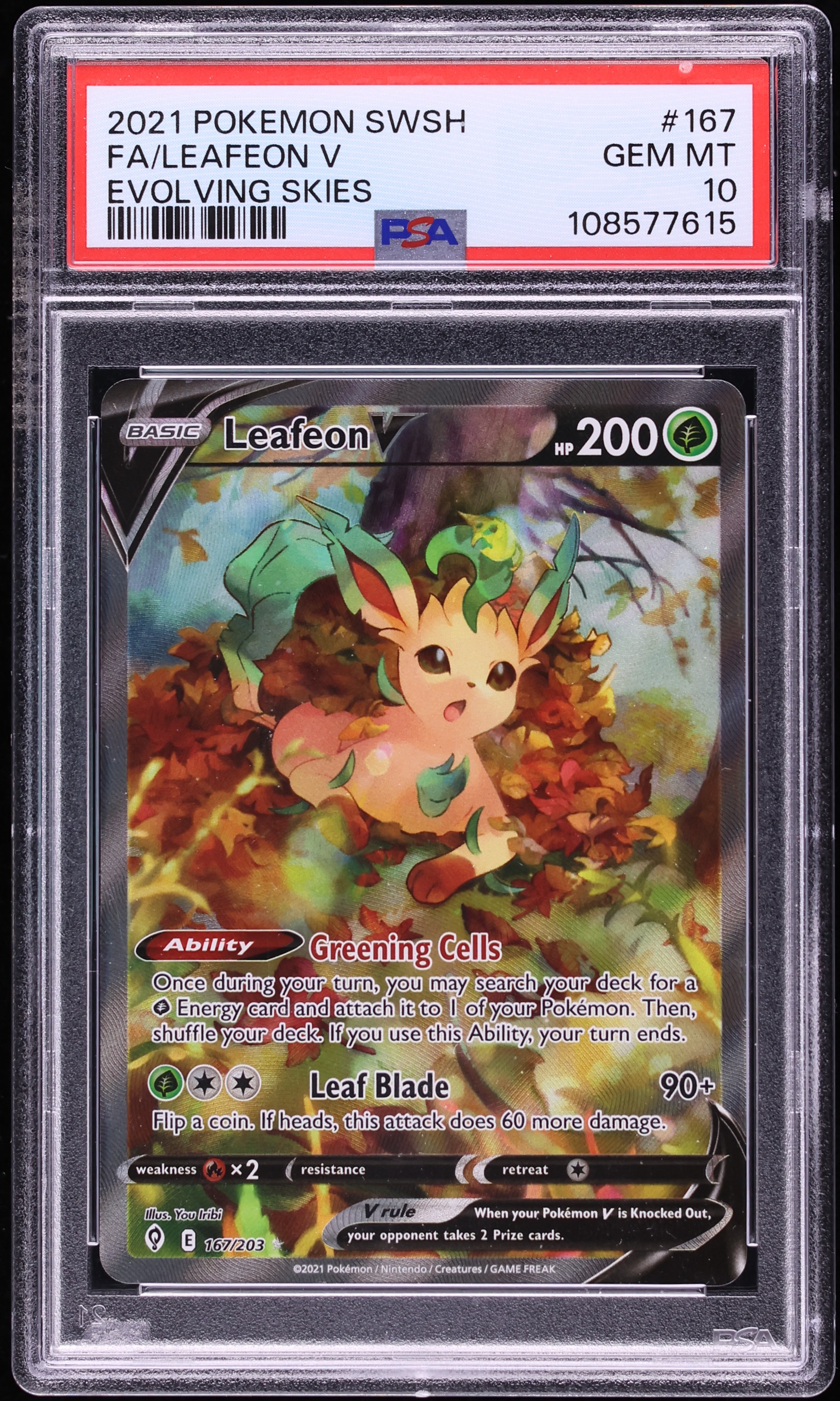 2021 Pokemon Sword & Shield Evolving Skies Alt Art Leafeon V #167 PSA 10 GEM MINT