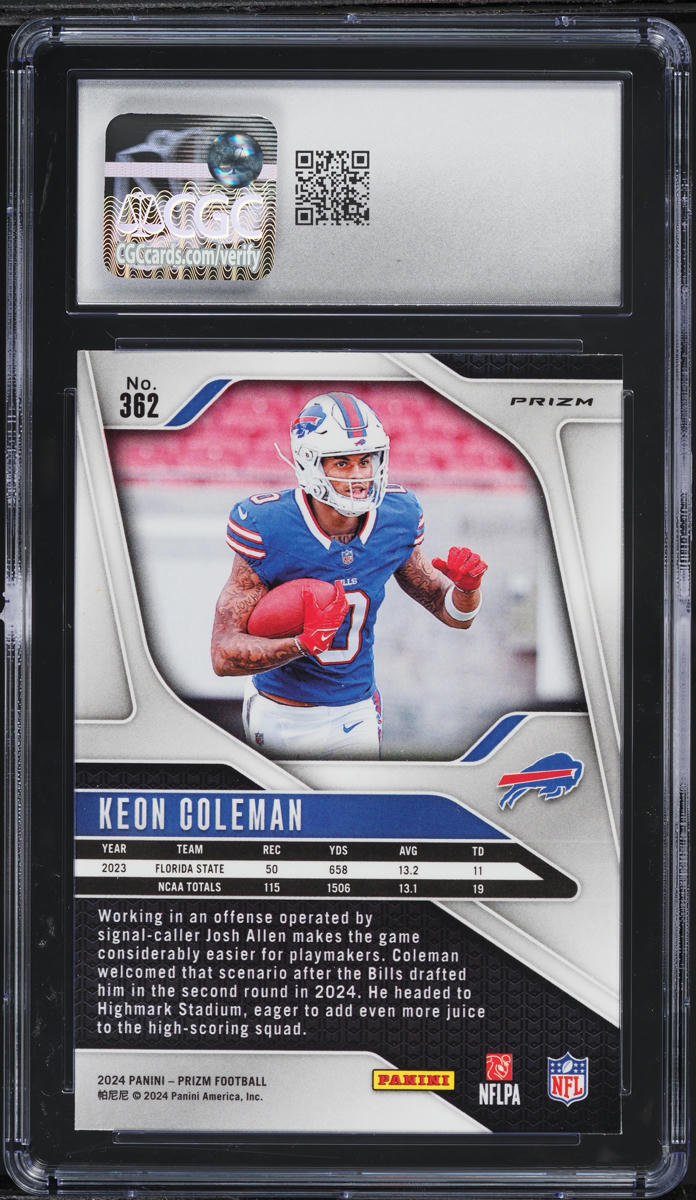 2024 Panini Prizm Lazer Keon Coleman ROOKIE #362 CGC 9 MINT