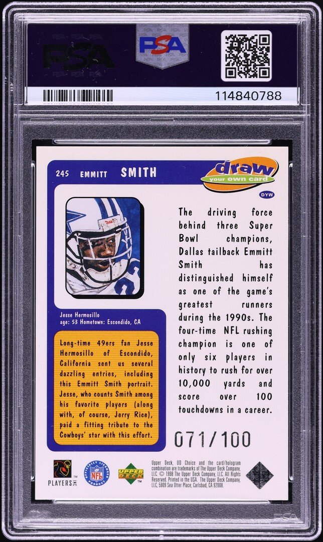 1998 UD Choice Prime Choice Reserve Emmitt Smith /100 #245 PSA 9 MINT
