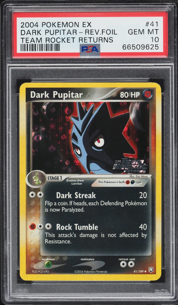 2004 Pokemon EX Team Rocket Returns Reverse Holo Dark Pupitar #41 PSA 10 GEM MINT