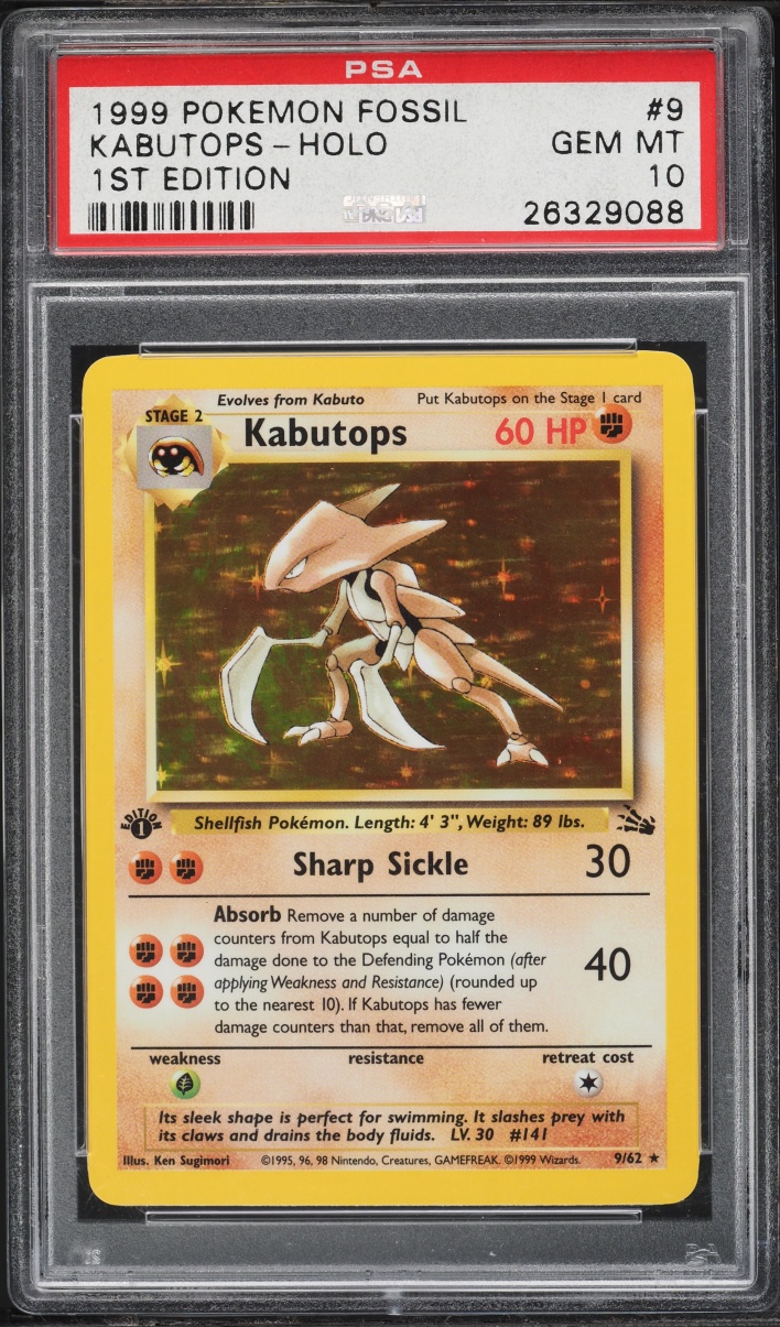 1999 Pokemon Fossil 1st Edition Holo Kabutops #9 PSA 10 GEM MINT