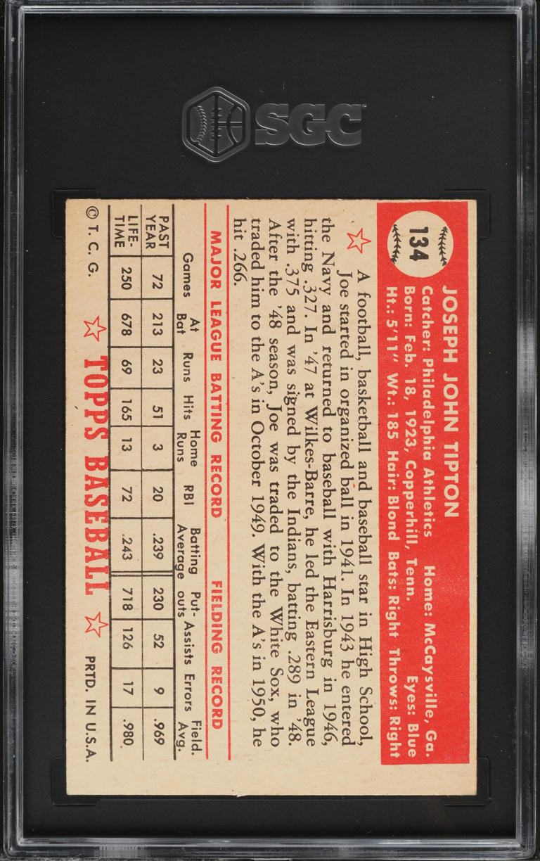 1952 Topps Joe Tipton #134 SGC 4 VGEX