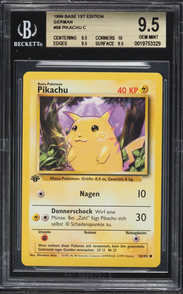 1999 Pokemon German Base Set 1st Edition Pikachu #58 BGS 9.5 GEM MINT