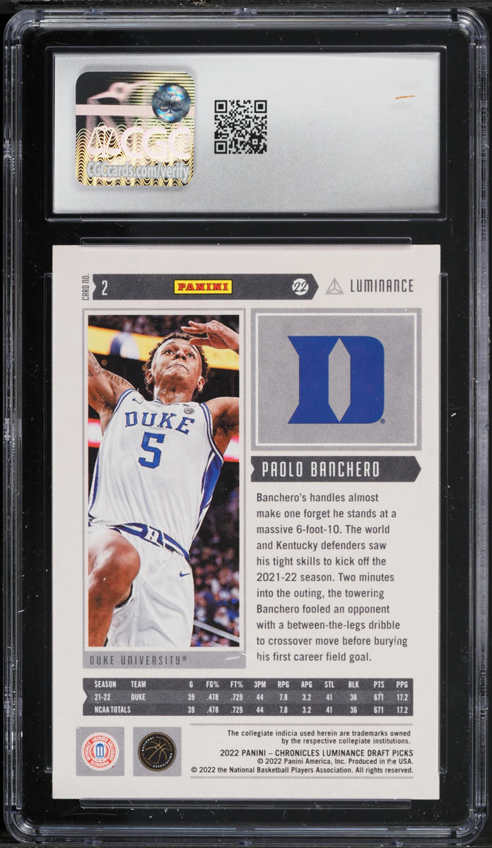 2022 Panini Chronicles Draft Picks Luminance Paolo Banchero ROOKIE #2 CGC 9 MINT