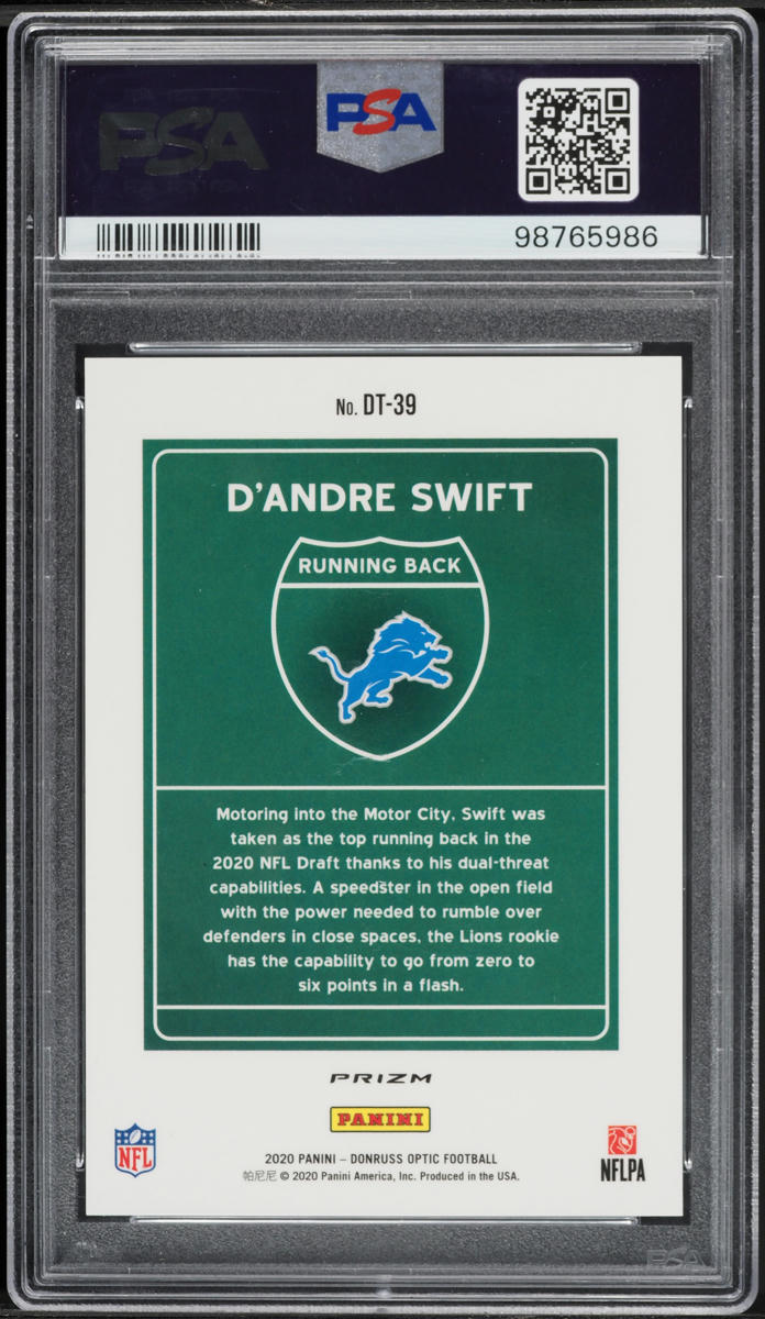 2020 Donruss Optic Downtown D'Andre Swift ROOKIE #DT39 PSA 10 GEM MINT