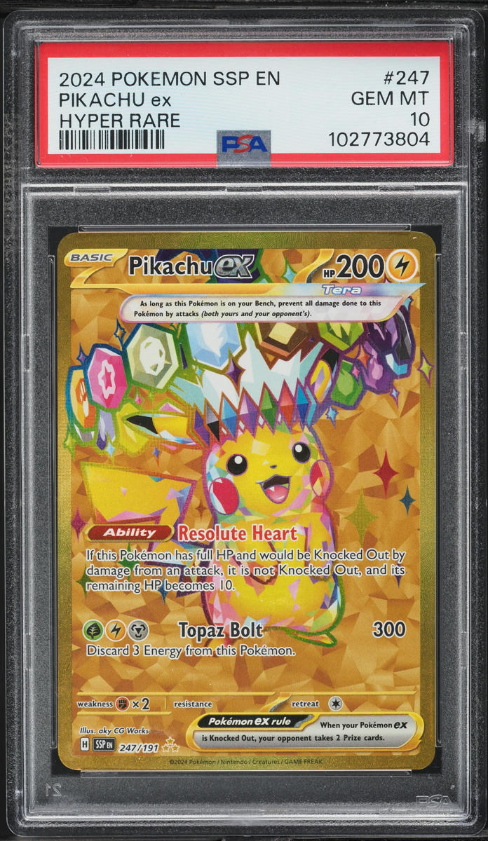 2024 Pokemon SV Surging Sparks Gold Rare Pikachu ex #247 PSA 10 GEM MINT
