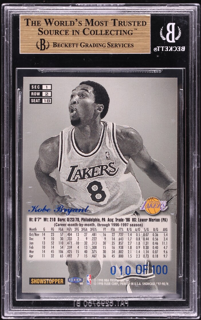 1997 Flair Showcase Legacy Collection Row 2 Kobe Bryant /100 #18 BGS 9.5 GEM MINT