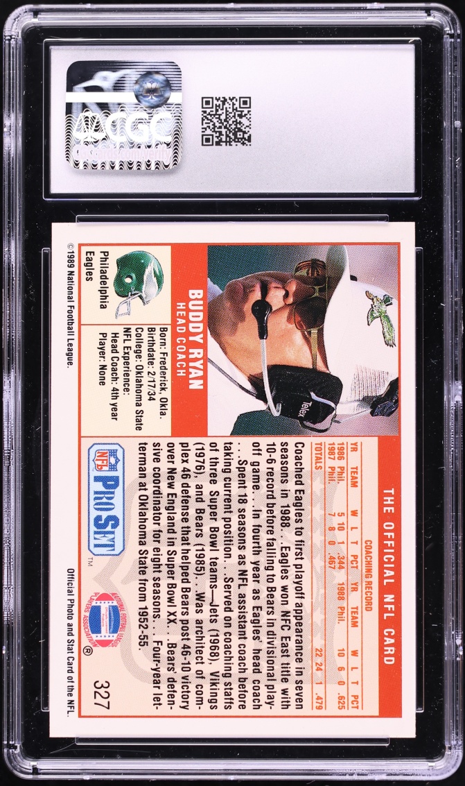 1989 Pro Set Buddy Ryan #327 JSA CGC 9 MINT