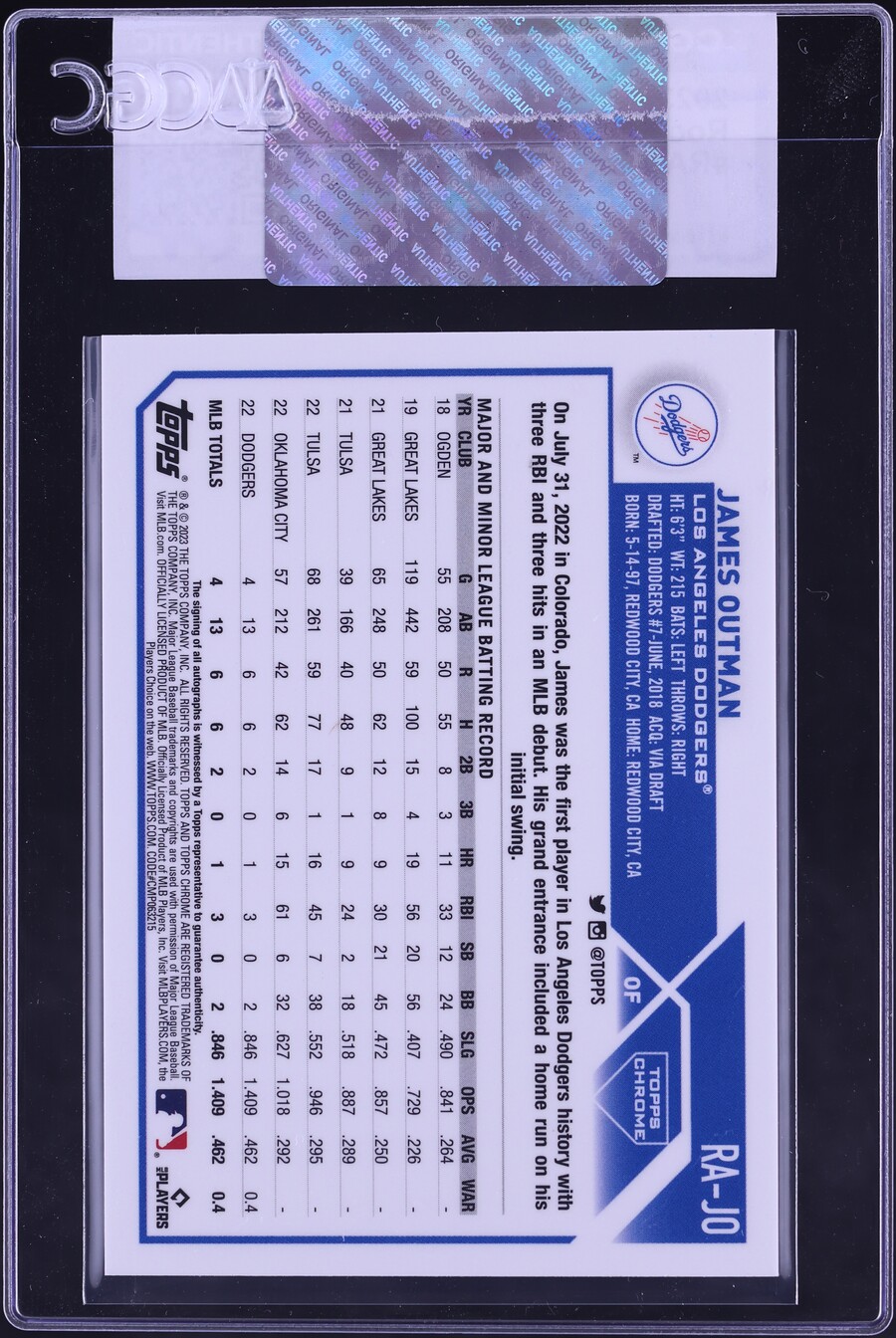 2023 Topps Chrome James Outman ROOKIE AUTO #RA-JO CGC AUTH