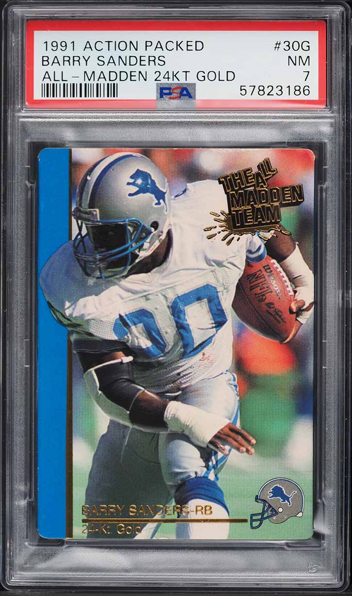 1991 Action Packed All-Madden 24kt Gold Barry Sanders #30G PSA 7 NRMT