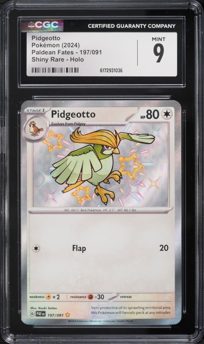 2024 Pokemon Scarlet & Violet Paldean Fates Shiny Pidgeotto #197 CGC 9 MINT