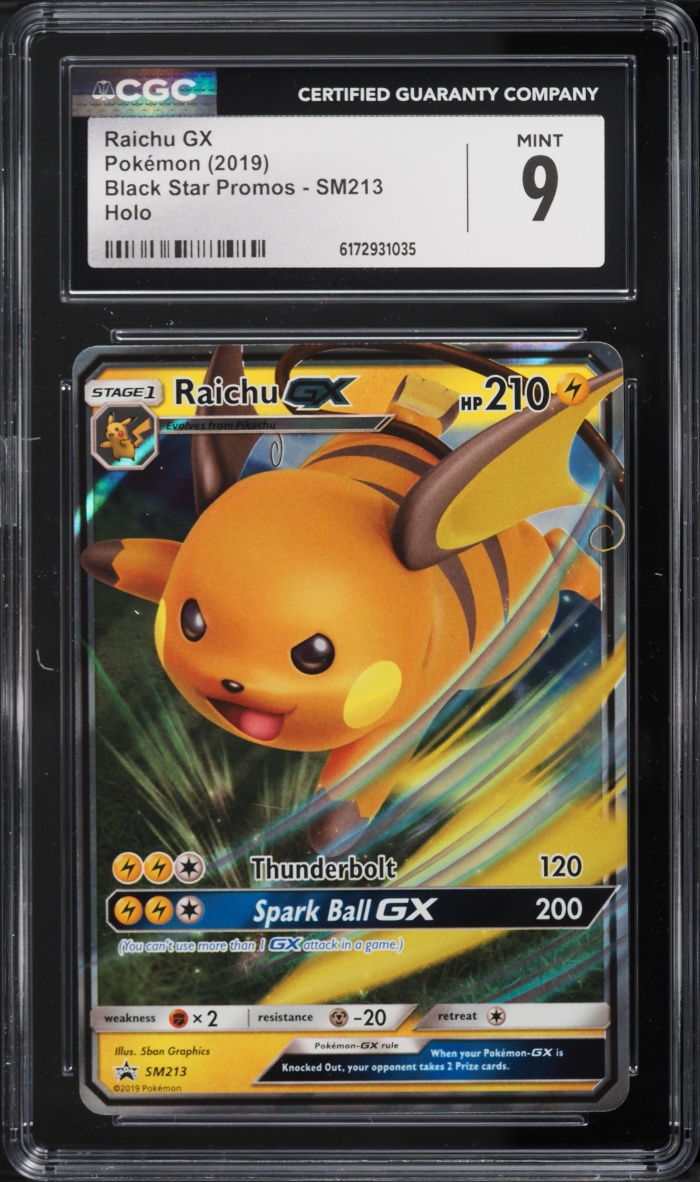 2019 Pokemon Sun & Moon Promo Hidden Fates Alt Art Raichu GX #SM213 CGC 9 MINT