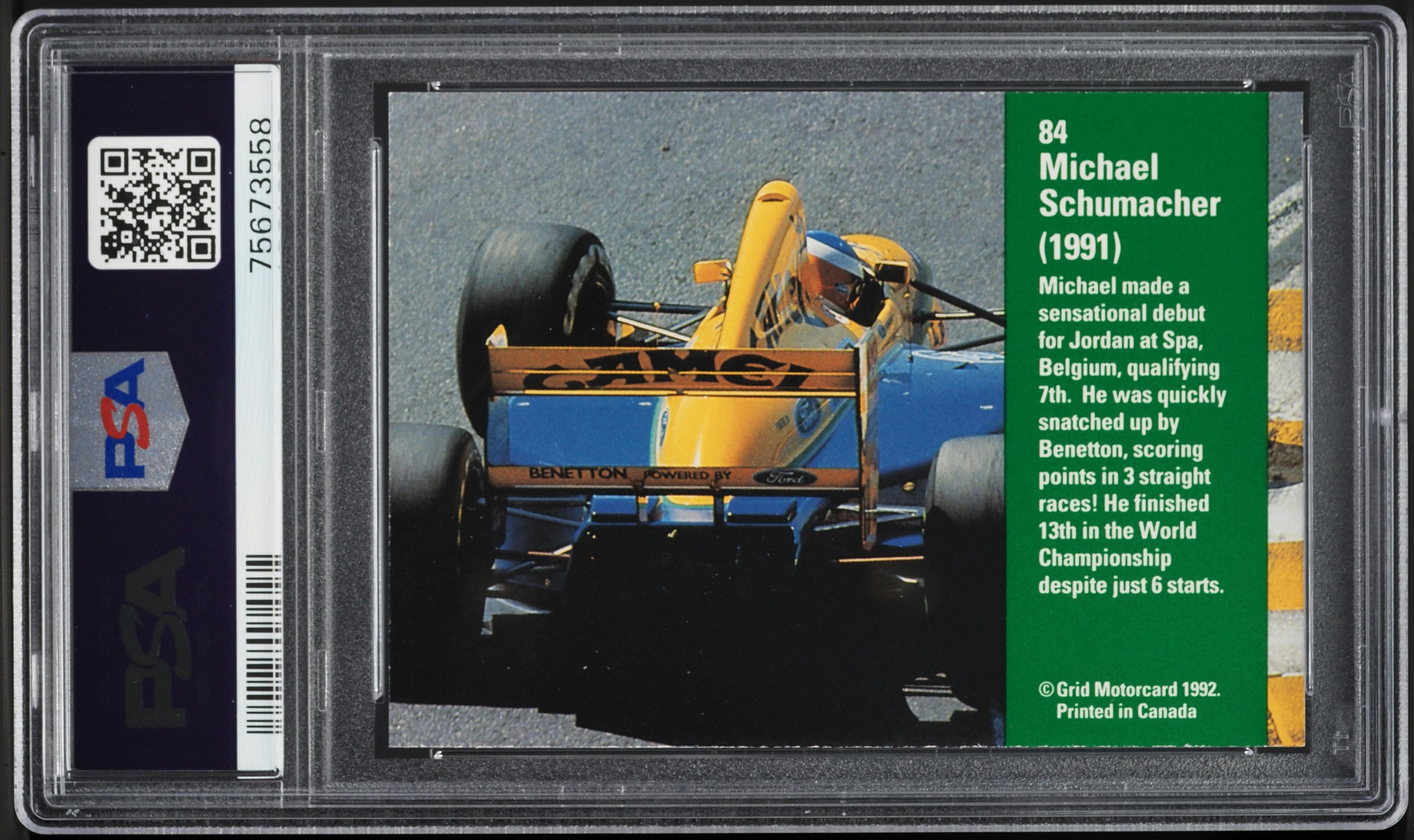 1992 Grid Formula 1 F1 Michael Schumacher ROOKIE #84 PSA 9 MINT