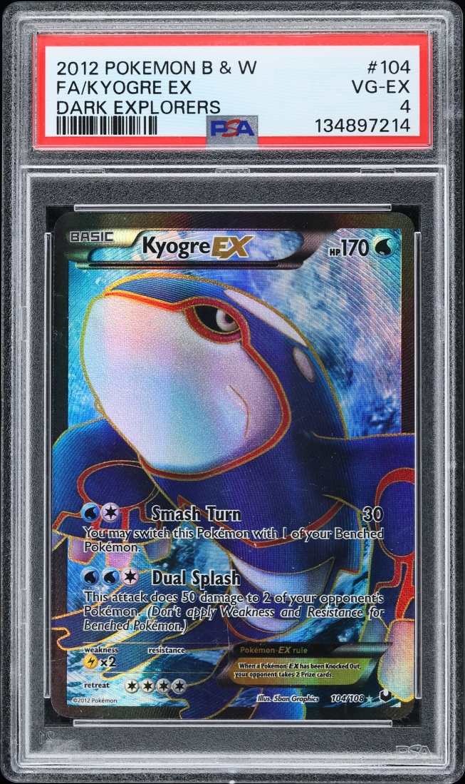 2012 Pokemon Black & White Dark Explorers Full Art Kyogre EX #104 PSA 4 VGEX