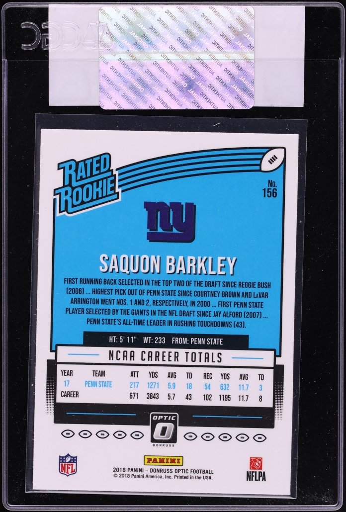 2018 Donruss Optic Saquon Barkley ROOKIE #156 CGC AUTH