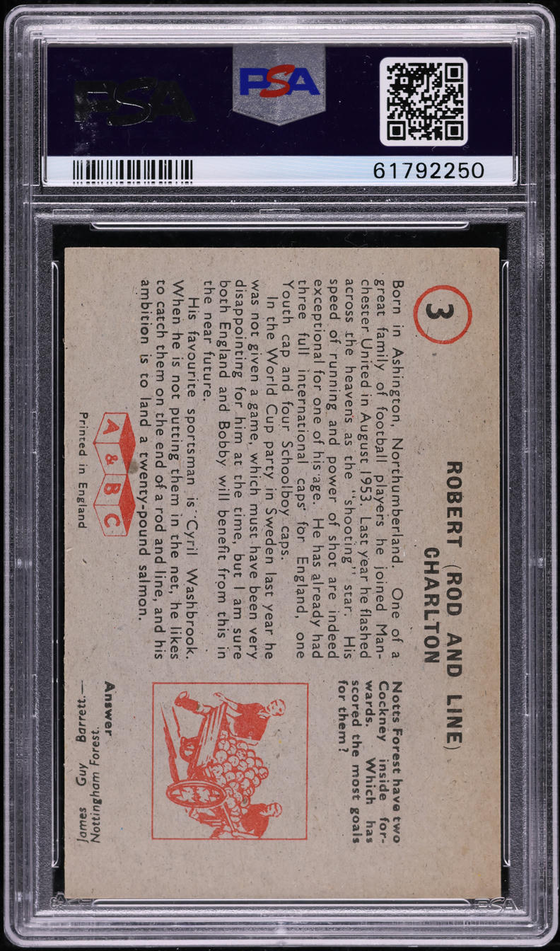 1958 A&BC Footballers Bobby Charlton ROOKIE #3 PSA 5 EX