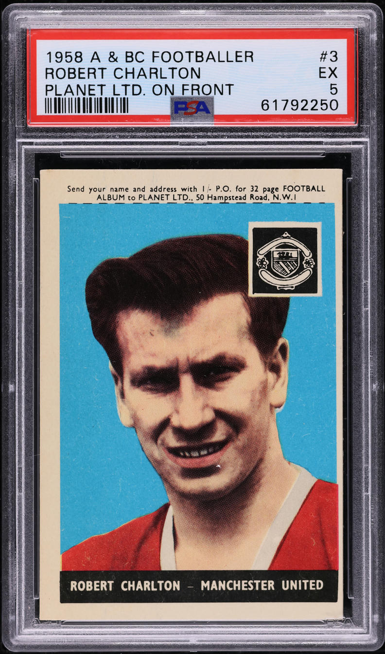 1958 A&BC Footballers Bobby Charlton ROOKIE #3 PSA 5 EX