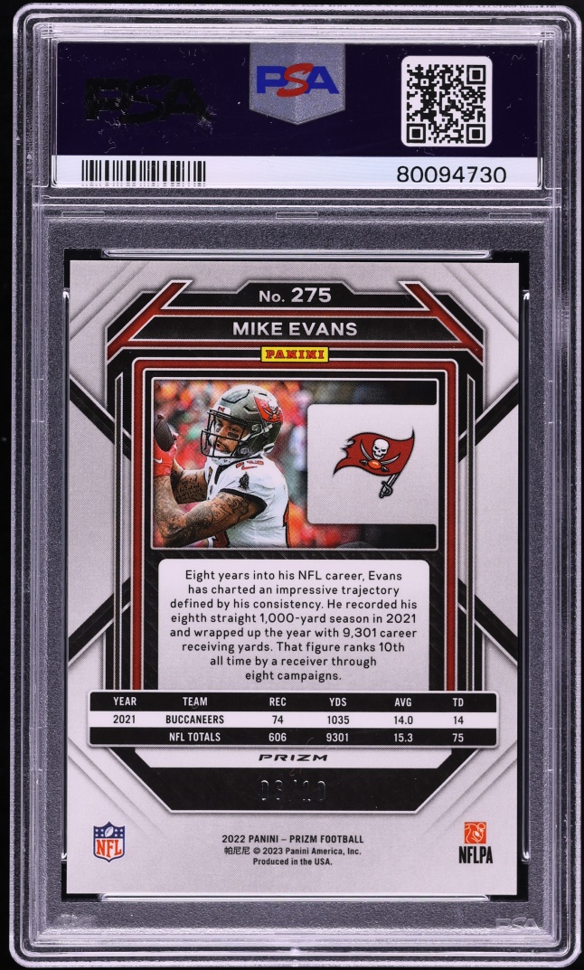 2022 Panini Prizm Gold Mike Evans /10 #275 PSA 10 GEM MINT - Photo 2