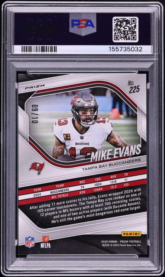 2025 Panini Prizm Gold Mike Evans /10 #225 PSA 9 MINT - Photo 2