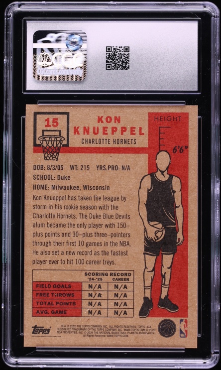 2025 Topps Living Set Kon Knueppel ROOKIE #15 CGC 10 GEM MINT