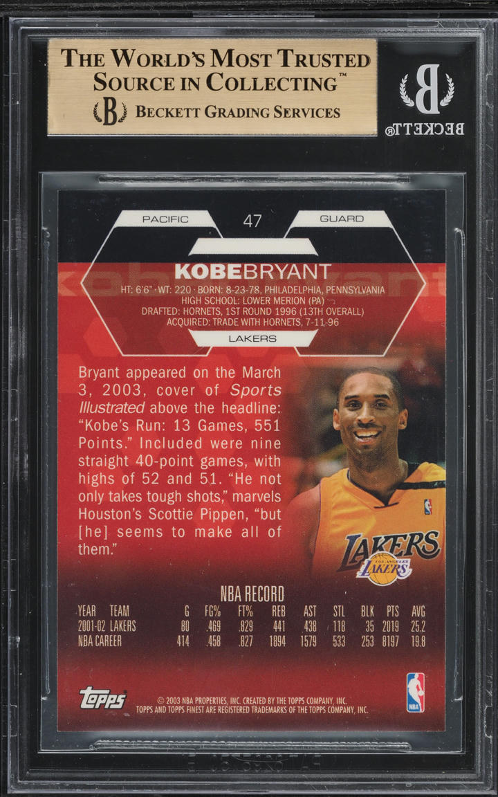2002 Finest Kobe Bryant #47 BGS 9.5 GEM MINT