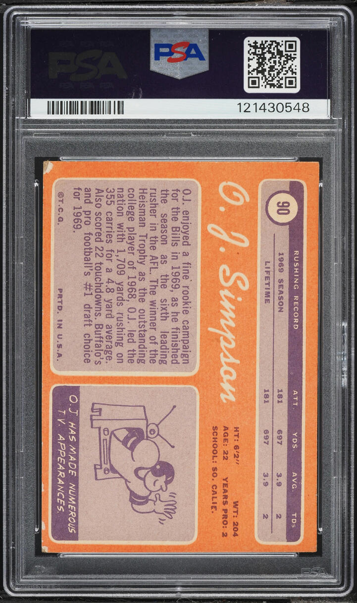 1970 Topps Football O.J. Simpson ROOKIE #90 PSA 2 GD