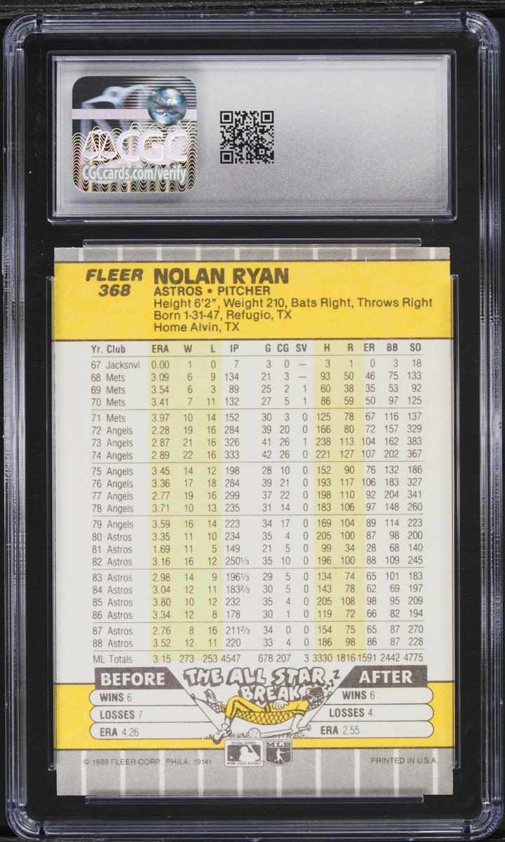 1989 Fleer Nolan Ryan #368 CGC 7 NRMT