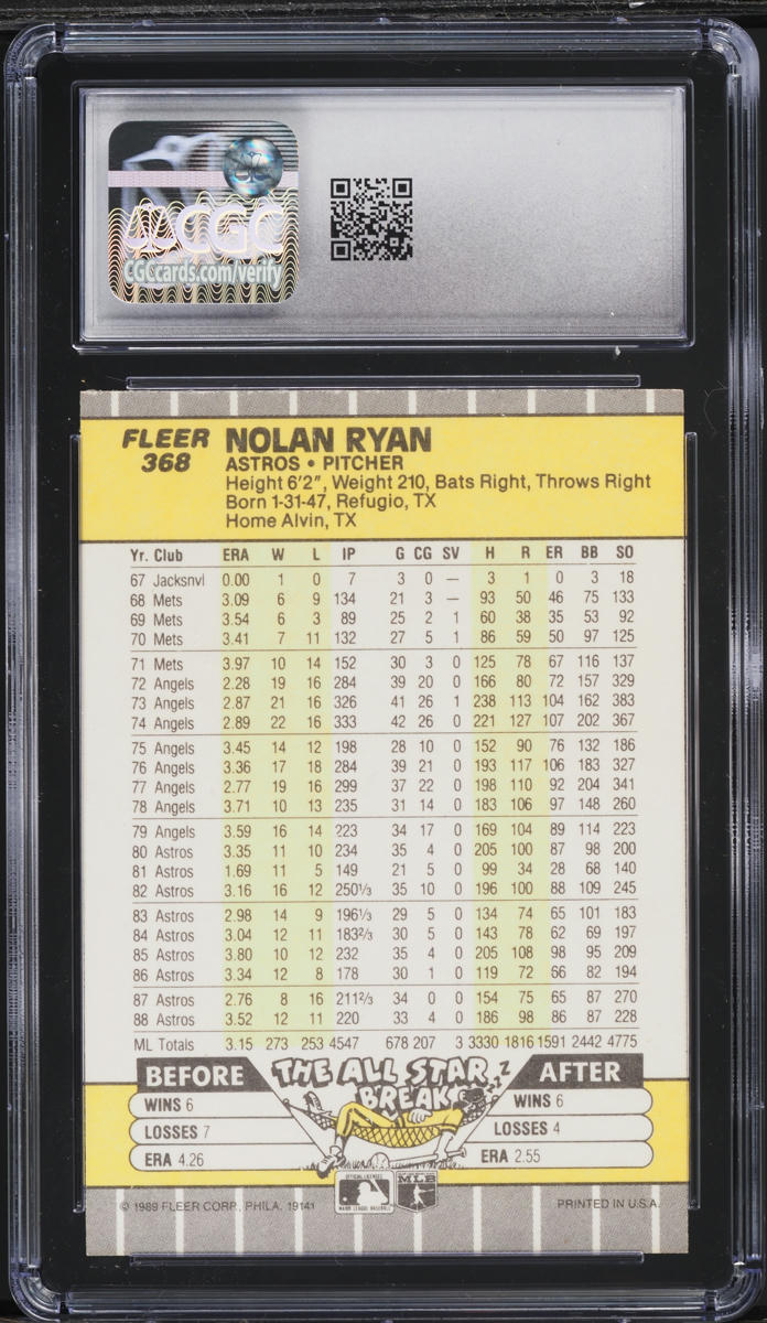 1989 Fleer Nolan Ryan #368 CGC 7 NRMT