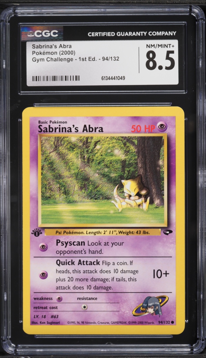 2000 Pokemon Gym Challenge 1st Edition Sabrina's Abra #94 CGC 8.5 NM-MT+