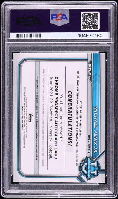 2021 Bowman University Michael Penix Jr. ROOKIE AUTO #BCPA-MP PSA 9 MINT
