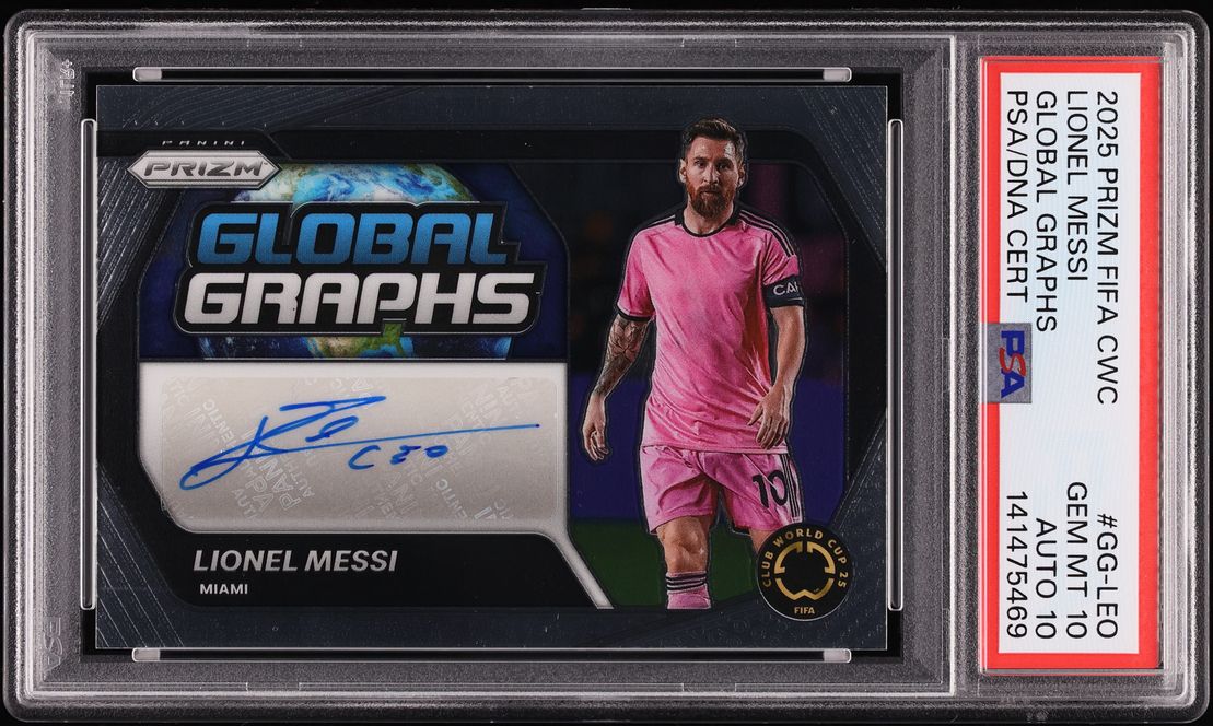 2025 Panini Prizm FIFA Club World Cup Global Graphs Lionel Messi AUTO DNA 10 #GG-LEO PSA 10 GEM