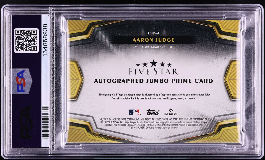2024 Topps Five Star Jumbo Prime Aaron Judge MLB LOGO PATCH AUTO DNA 10 1/1 #FSJP-AJ PSA AUTH